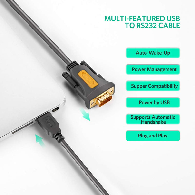 UGREEN USB to RS232 Adapter Serial Cable DB9 Male 9 Pin with PL2303 Chipset for Windows 10 8.1 8 7 XP Vista, Mac OS, Linux, 10FT