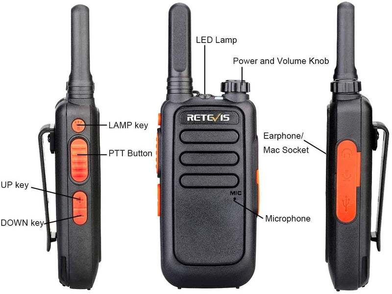 Retevis RT69 Walkie Talkie Rechargeable Long Range,Two Way Radios for Adults,Mini 2 Way Radio with Neck Lanyard,LED Light VOX Compact,Family Community Camping Biking (2 Pack)