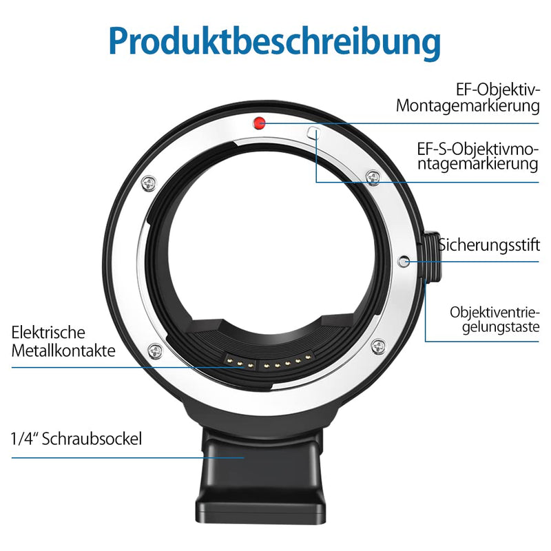 Auto Focus Lens Adapter EF-EOS R Lens Mount Ring Converter Compatible for Canon EF/EF-S Lens to RP R5 R6 Camera