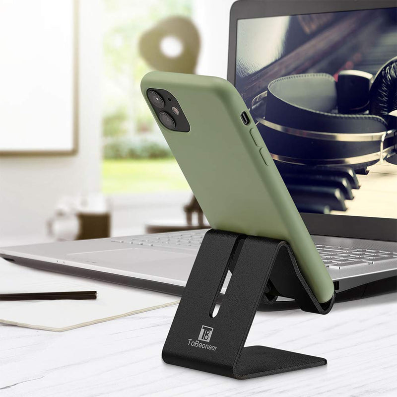 Desk Cell Phone Stand Holder - ToBeoneer Aluminum Desktop Solid Universal Desk Stand for All Mobile Smart Phone Tablet Huawei iPhone X 8 7 6 Plus 5 Ipad 3 4 Ipad Mini Samsung Home Office Decor (Black) Black