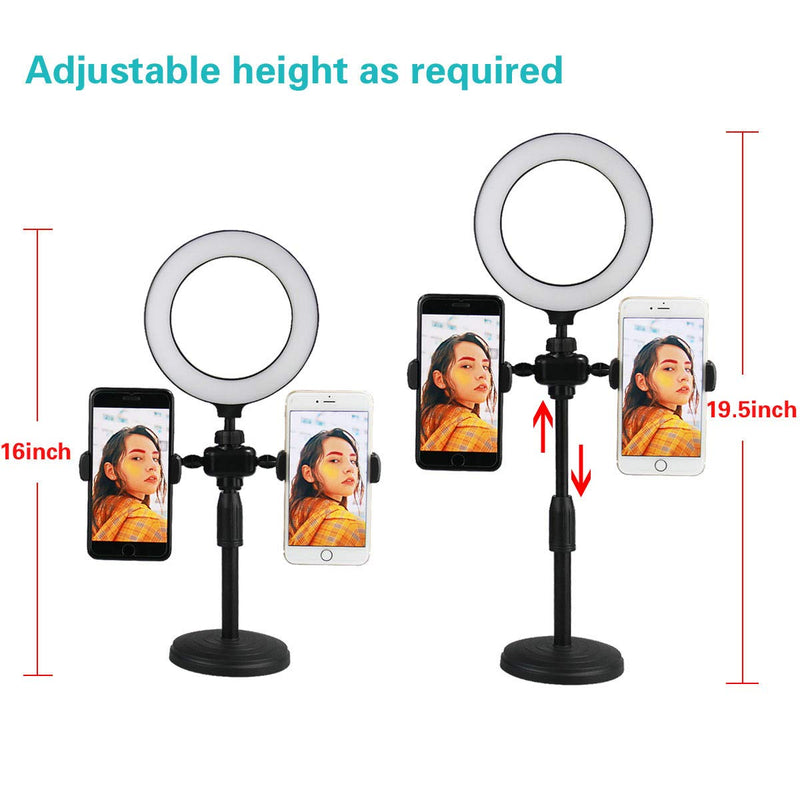 6" Selfie Ring Light with Stand, Adjustable Shooting with 3 Light Modes & 10 Brightness Level, Stand & Phone Holder for Live Streaming & YouTube Video, Dimmable Desk Makeup Ring Light for Photography