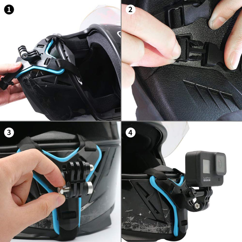 SUREWO Motorcycle Helmet Chin Strap Mount for GoPro Hero 10/9/8/7/(2018)/6/5 Black,DJI Osmo Action 2,Insta360 ONE R,AKASO/Campark/YI and More