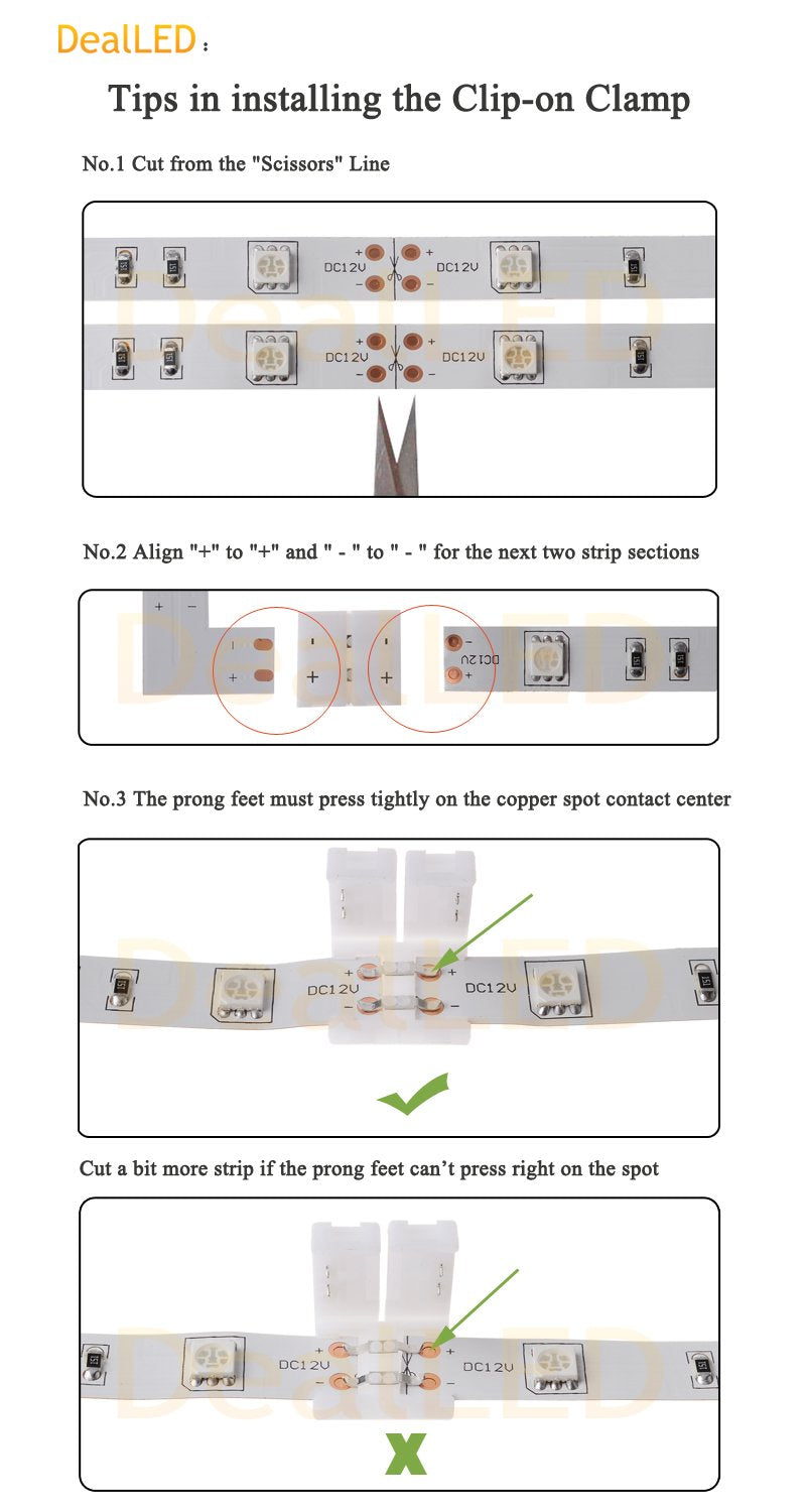 [AUSTRALIA] - 10PCS 5050 5630 LED Flexible Light Strip Clip on Connector and Pigtail Cable 2 Pins 10mm Wide Strip to Strip Jumper Wire Solderless 