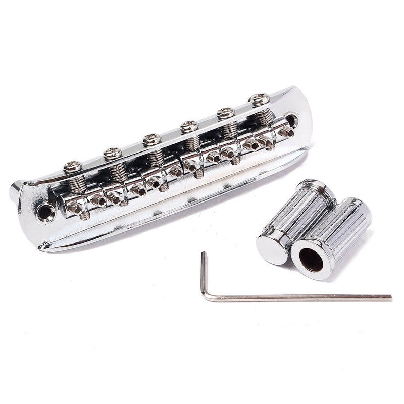 Alnicov Adjustable Saddle Bridge with Thimbles for Mustang Jaguar and Jazzmaster Guitar, Chrome