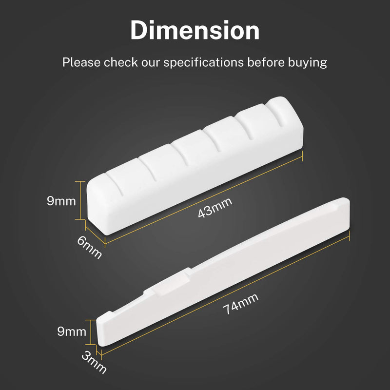 Donner 6 String Acoustic Guitar Bridge Saddles 2pcs and Bone Nuts 2 pcs Made of High Density Real Cattle Bone with 3pcs Sandpapers 240/320/400 grit