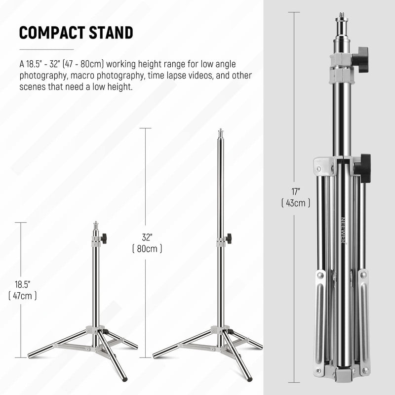 NEEWER 32"/80cm Photography Light Stand, Adjustable Stainless Steel Table Tripod Photography Stand with 1/4" Mounting Screw for Reflector Softbox LED Ring Light Umbrella, ST80SS