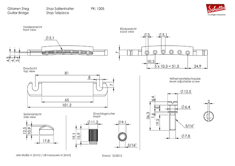 Schaller Stop Tailpiece Chrome