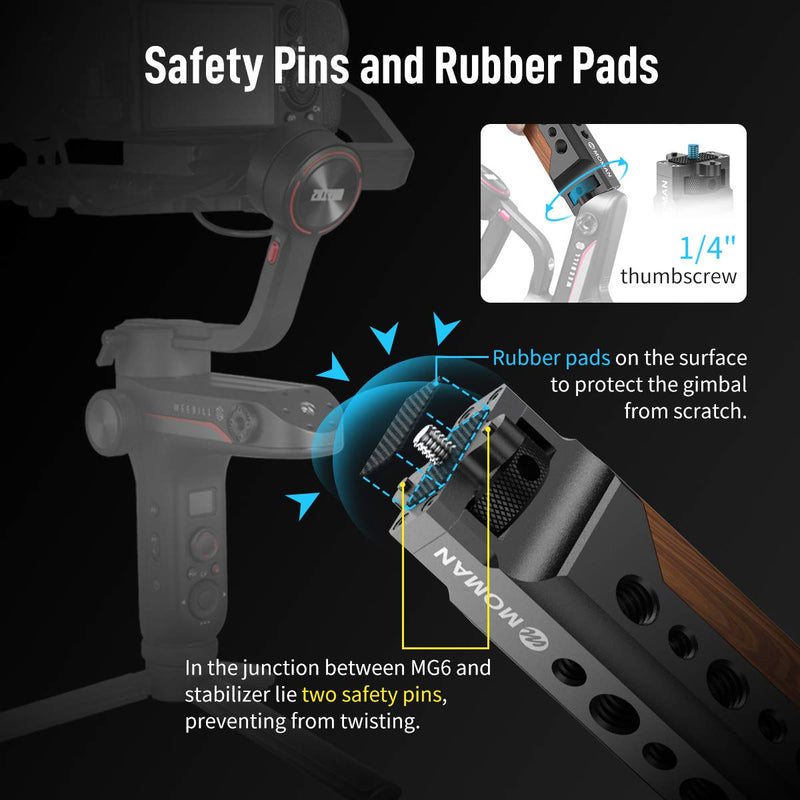 ZHIYUN WEEBILL S Gimbal Handle, Burmese Rosewood Grip with 1/4", 3/8", ARRI Locating Holes and Cold Shoe for Mounting，Moman MG6, Zhiyun-Weebill-s-Gimbal-Handle-handgrip A1