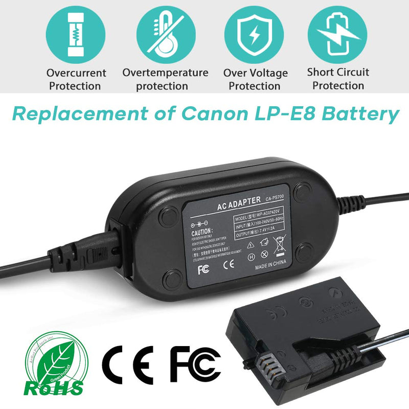 PowEver ACK-E8 Replacement AC Power Adapter Supply Kit for Canon EOS Rebel T5i T4i T3i T2i Kiss X6 Kiss X5 Kiss X4 700D 650D 600D 550D