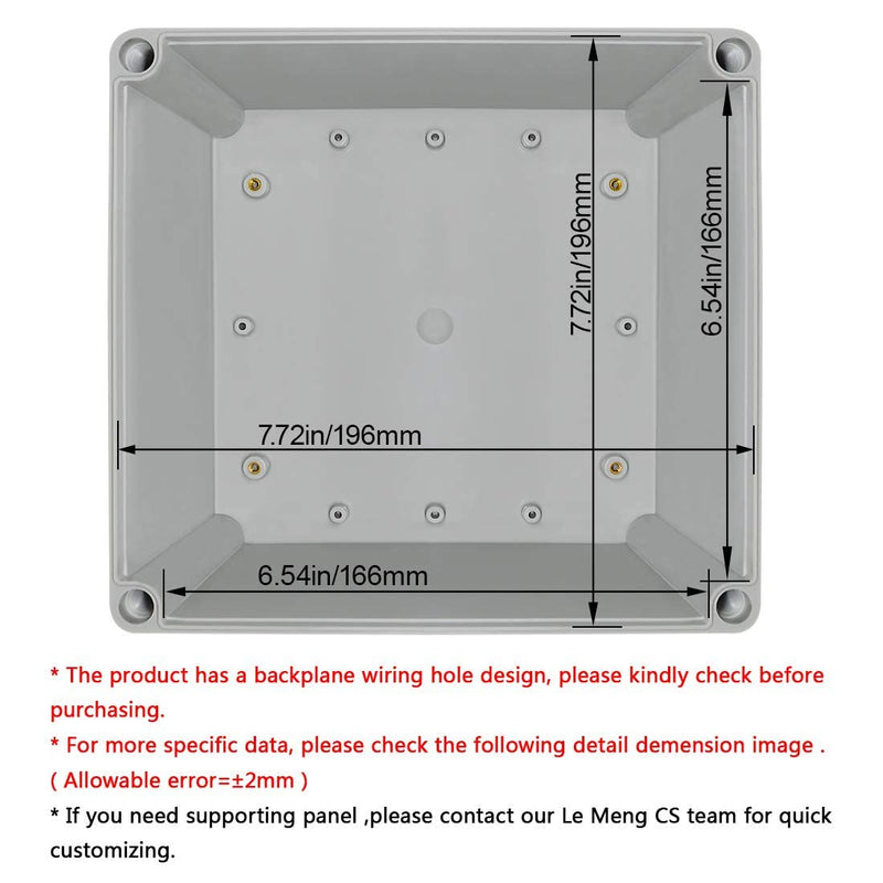 LeMotech Waterproof Dustproof IP67 Junction Box DIY Case Enclosure Gray 7.9 x 7.9 x 3.7 inch (200 x 200 x 95 mm) 7.9" x 7.9" x 3.7" Size S&M