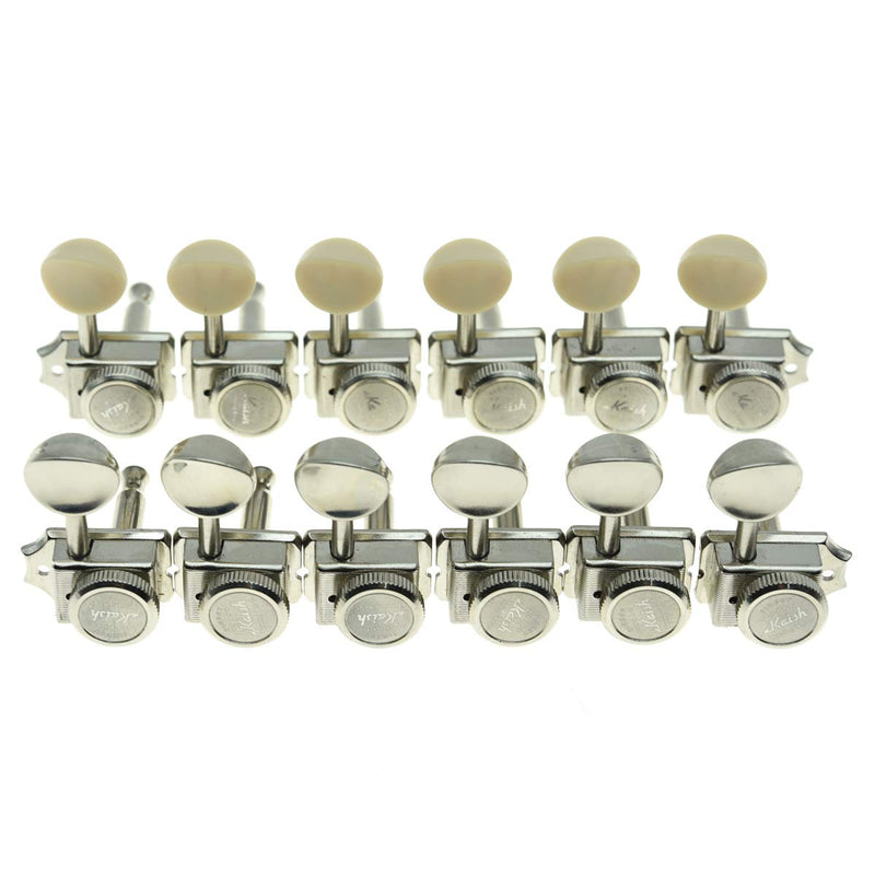 KAISH 6 Inline Guitar Vintage Style Locking Tuners Guitar Tuning Keys Guitar Lock Machine Heads for Strat Tele Nickel with Ivory Button