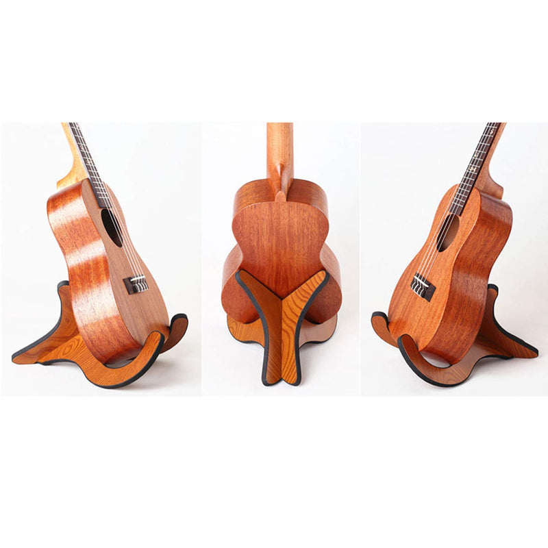 TIHOOD Wooden Ukelele Stand Holder Musical Instrument Stand Concert Portable Wood Stand for Small Guitar, Violin, Banjo (Brown) Brown