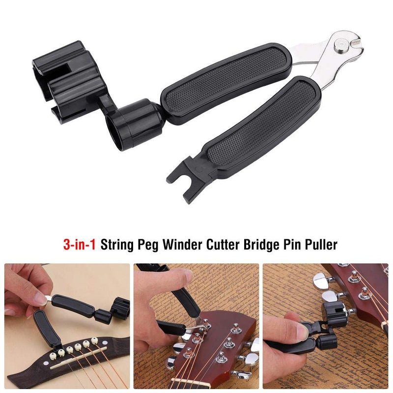 Alomejor Guitar String Winder 3-in-1 Guitar String Cutter Guitar Pin Puller for Bass Mandolin Ukulele Stringed Instruments