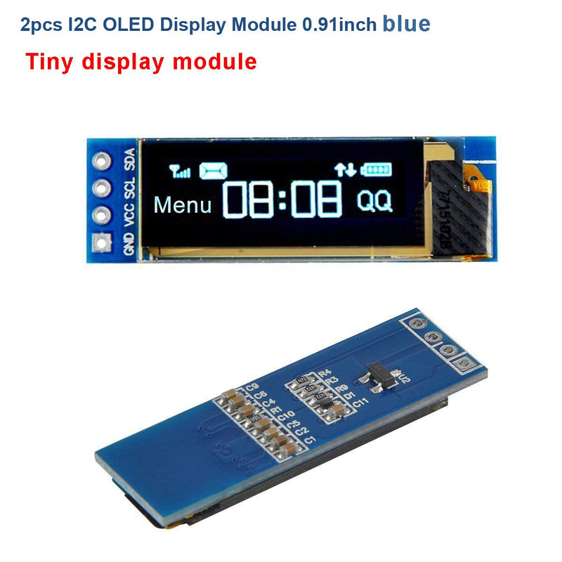 MakerFocus 2pcs I2C OLED Display Module 0.91 Inch I2C SSD1306 OLED Display Module Blue I2C OLED Screen Driver DC 3.3V~5V for Ar duino