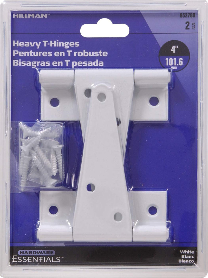 [AUSTRALIA] - Hillman Hardware Essentials 852780 Heavy Duty T-Hinges White 4" - 2 Pack 