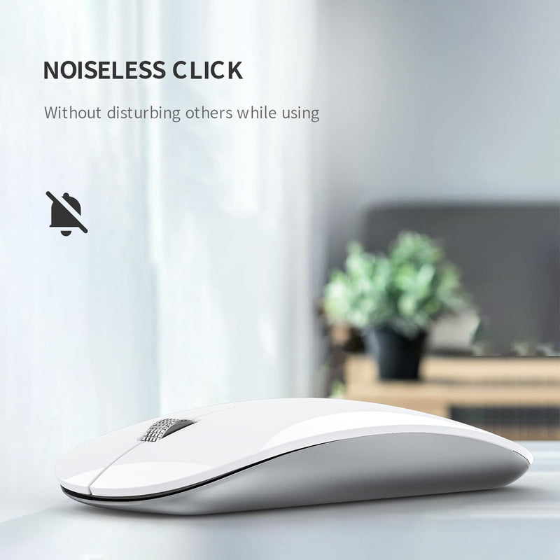 Uiosmuph Wireless Mouse, USB C Rechargeable Computer Mouse, Slim Silent Mice 2.4GHz Optical with USB Nano Receiver and Type C Receiver for Laptop/Mac/PC White