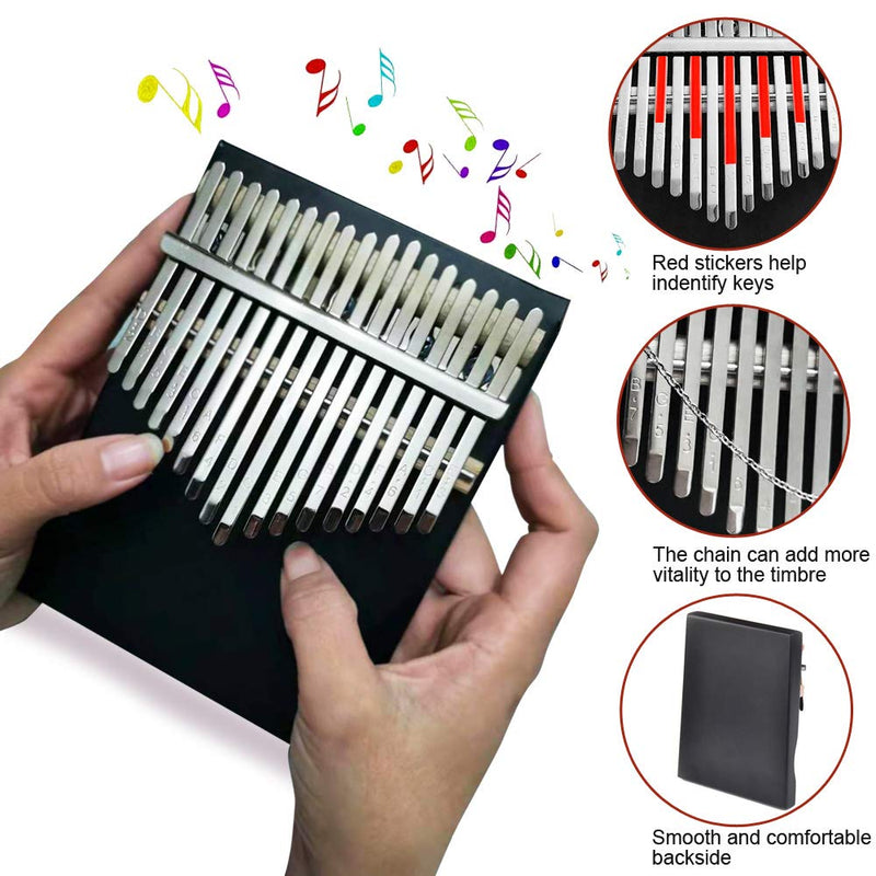 Kalimba Thumb Piano 17 Keys Black, Portable Solid Wood Finger Piano with Tuning Chain Study Instruction and Tune Hammer Newly Design Gifts for Kids and Adults Beginners