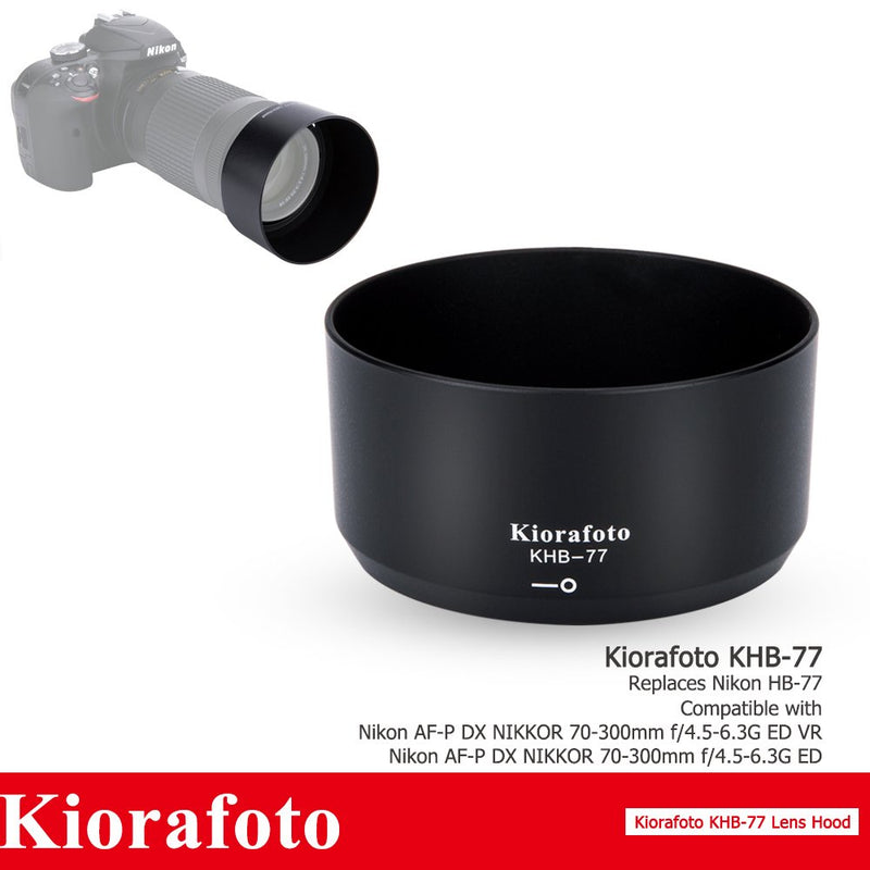 Kiorafoto Reversible Bayonet Lens Hood Protector Shade for Nikon AF-P DX NIKKOR 70-300mm f/4.5-6.3G ED VR, Nikon AF-P DX NIKKOR 70-300mm f/4.5-6.3G ED Lens, Replaces Nikon HB-77 Lens Hood