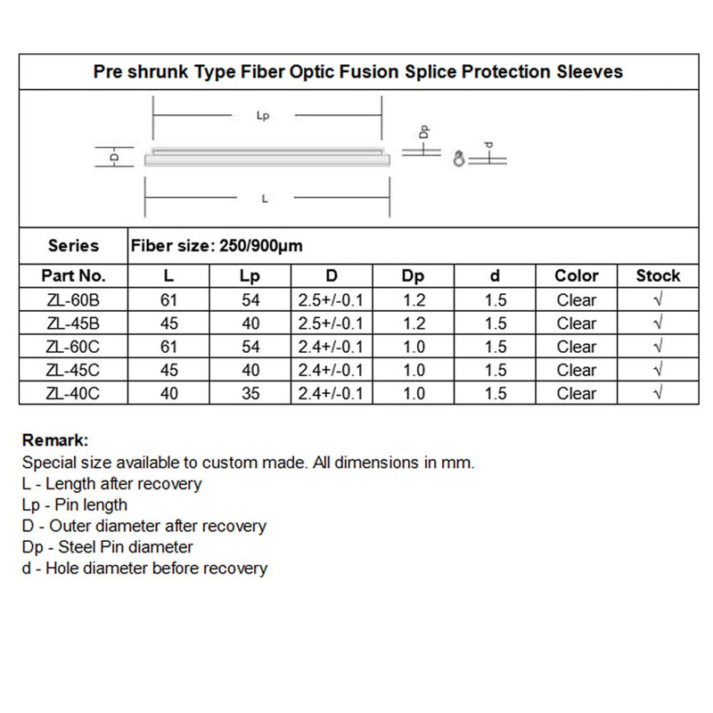 Primeda Dia 2.4mm Fiber Optic Fusion Splice Protection Sleeve 60mm | Preshrunk | Full Heat Shrinking Tube | Optical Fiber Joint Closure | TOP Quality | 400pcs OD2.4mm,60mm