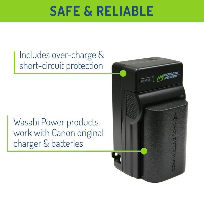 Wasabi Power LP-E6, LP-E6N Battery (2-Pack) and Charger for Canon EOS 5D Mark II/III/IV, 5DS, 5DS R, 6D, 6D Mark II, 7D, 7D Mark II, 60D, 70D, 80D, 90D, R, R5, R6, Ra, XC10, XC15, BMPCC 4K, BMPCC 6K 2 Batteries + Charger