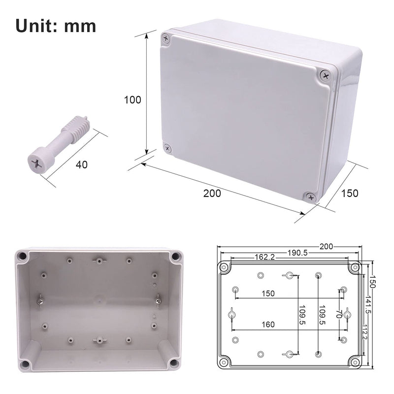 Twidec/Waterproof Dustproof IP67 Junction Box ABS Plastic Electrical Project Box DIY Case Enclosure Gray 8"x 6"x 4"(200 x 150 x 100 mm)