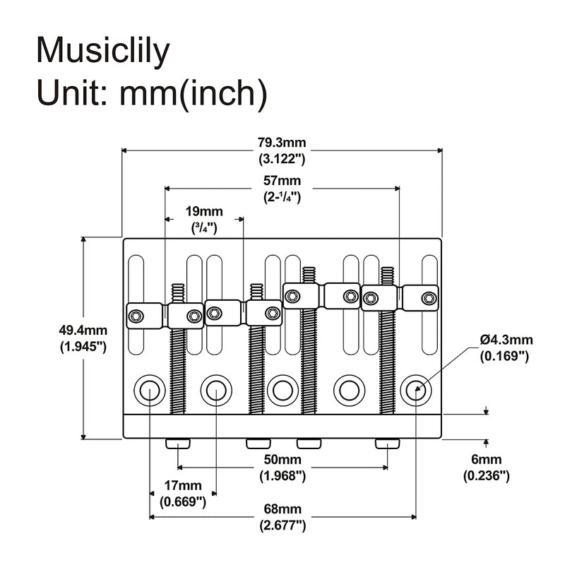 Musiclily Fixed Hardtail Bass Bridge for 4-String Fender Precision Bass and Jazz Bass, Chrome