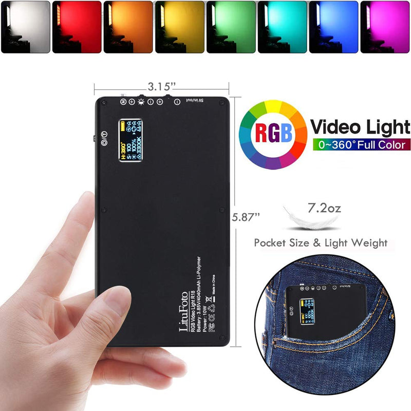 RGB Pocket Light, Built-in 4040mAh Rechargeable Battery 360° Full Color 9 Common Light Effects, 3200-5600K Mini LED Video Light Panel (Black)