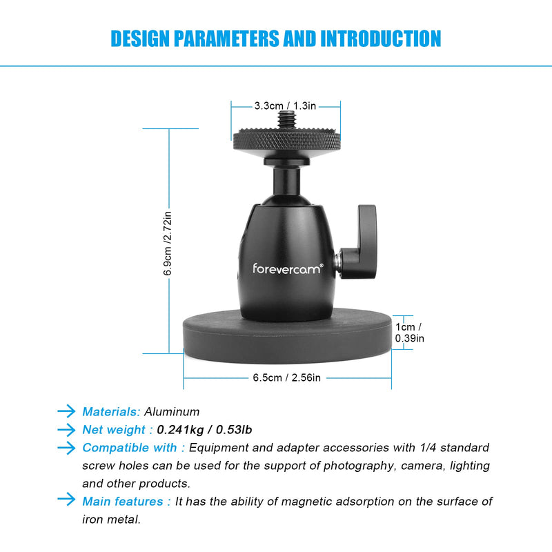 Magnetic Camera Mount and Magnetic Camera Stand Magnetic Foot Mini Ball Head Heavy Duty Metal Securely Attaches to Steel or Other Magnetic Surfaces