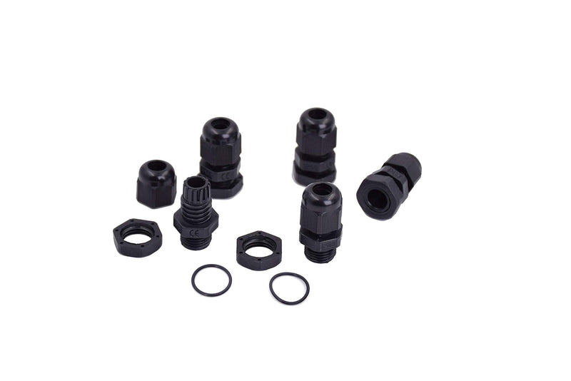 100pcs Waterproof PG7 Cable Gland Connector Black Plastic Adjustable IP68 M12 Thread Cable Gland with Locknut Rubber Ring for 3.5-6mm Wire PG7-100pcs