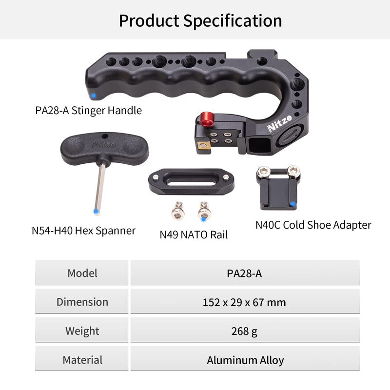 Nitze Stinger Handle Universal Camera Top Handle with Built-in QR NATO Clamp - PA28-A PA28-A (Aluminum Alloy Version)