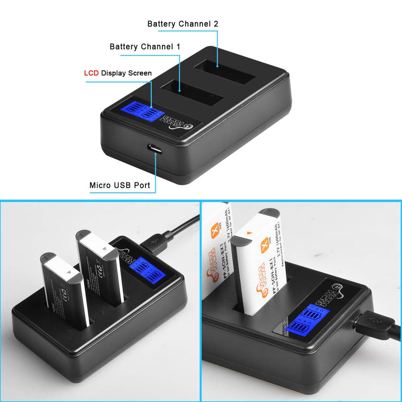 NP-BX1,Pickle Power 4 Pack Batteries and Charger with LCD Display Compatible with Sony CyberShot DSC-RX100, RX100 II, RX100 III, RX100 IV, RX100 V, RX100 VI, DSC-RX1R, RX1R II, HX50V, HX60V, HX80V 4 Battery+ 1 Charger