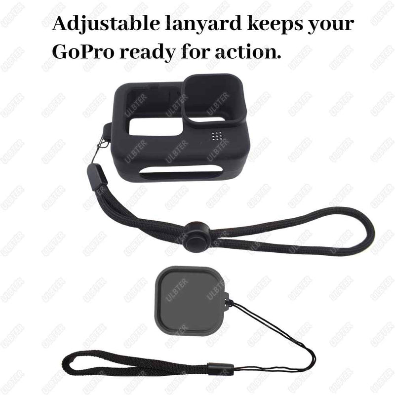 Black Rubber Sleeve for GoPro HERO9 + Lanyard + Lens Cap Cover + Lens Cap Keeper ，ULBTER Silicone Protective Case for GoPro Hero 9 Black Action Camera Accessory