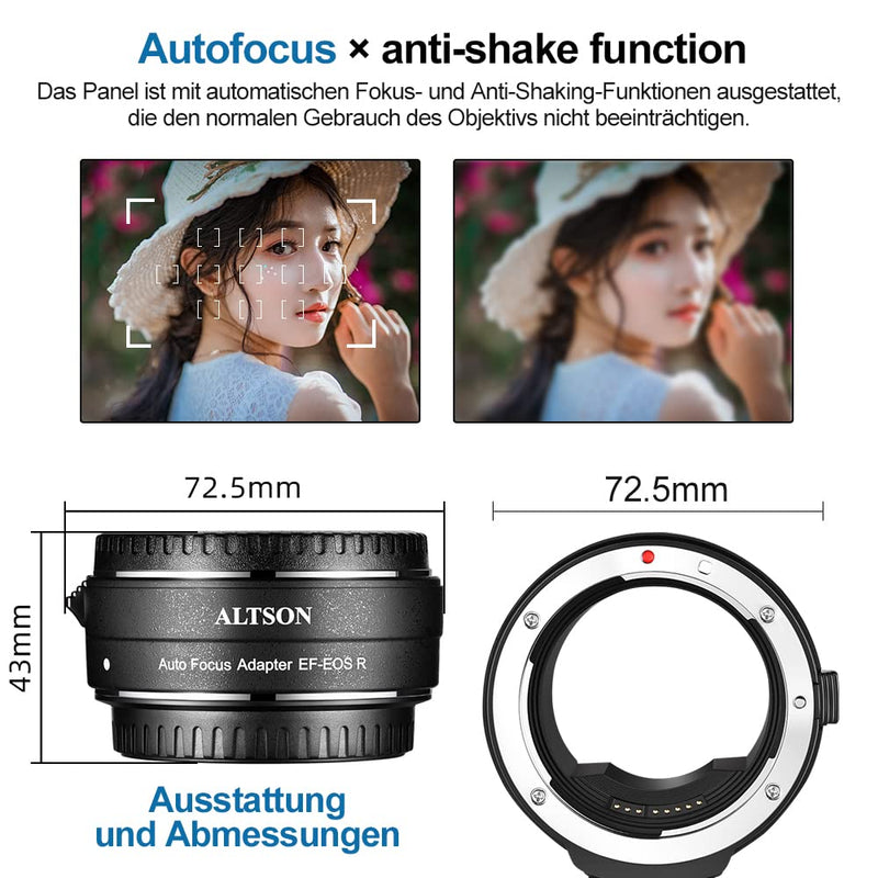 Auto Focus Lens Adapter EF-EOS R Lens Mount Ring Converter Compatible for Canon EF/EF-S Lens to RP R5 R6 Camera