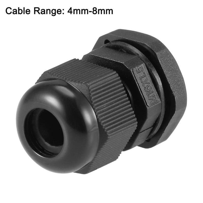 uxcell M16x1.5 Cable Gland 4mm-8mm Wire Hole Waterproof Nylon Joint Adjustable Locknut with Washer Black 20pcs