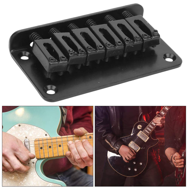 6-Strings Fixed Bridge Electric Guitar Hardtail Saddle Bridge Replacement Parts with Wrench 78mm (Black) Black