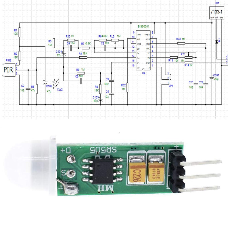 ANMBEST 2PCS HC-SR505 Mini PIR Motion Sensor Module Micro Human Body Sensing Detector Switch Module Repeat Trigger for Arduino