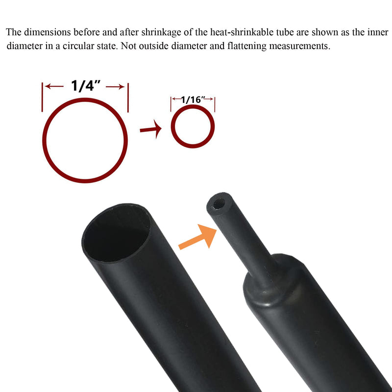 Black Heat Shrink Tubing 4:1 Adhesive Lined - Marine Grade Waterproof Wire Shrink Tube Insulation Seal (1/4“-20Feet, Black) 1/4“-20Feet