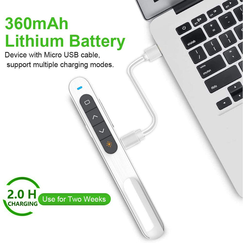 NORWII N76 Green Presentation Clicker Rechargeable Wireless Presenter Remote with Green Light, 330FT Presentation Pointer Slide Advancer Support Hyperlink/Volume/Key-Customized White-N76 Green Light