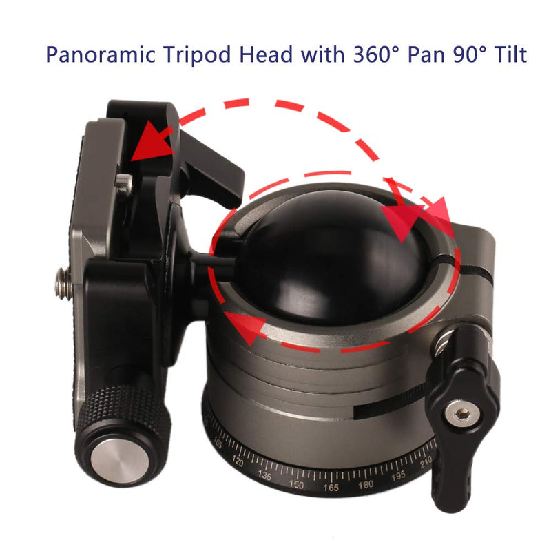 Metal Panoramic Tripod Ball Head, 360 Degree Rotating Panorama Ballhead with Arca Plate 1/4 to 3/8 Srew Adapter Max 20kg/44.09lbs for Tripods Monopod Slider DSLR Camera Camcorder