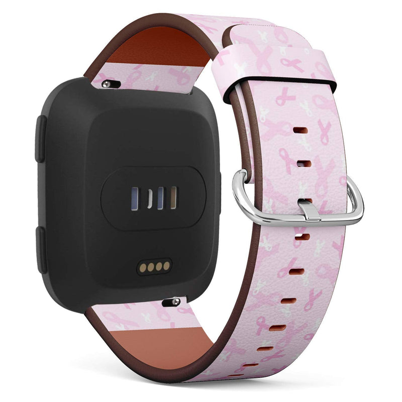 Compatible with Fitbit Versa, Versa 2, Versa Lite, Leather Replacement Bracelet Strap Wristband with Quick Release Pins // Breast Cancer Awareness Pink Ribbon