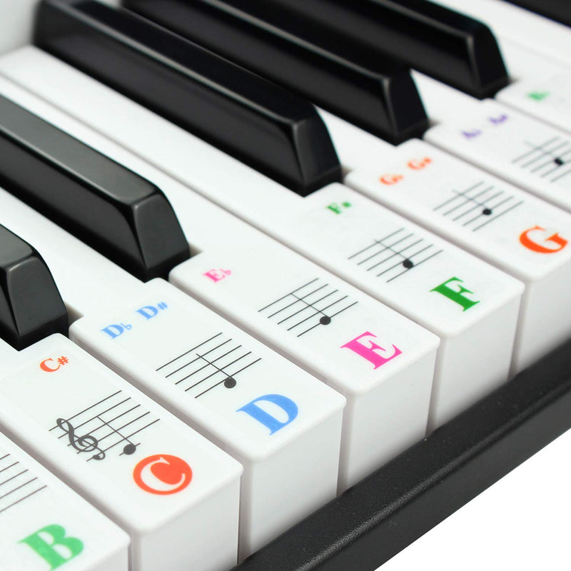 Piano Keyboard Stickers Specially for 61/54/49/37 Key.Colorful Bigger Letter,Thinner Material,Transparent Removable,with Cleaning Cloth 61 Keys Large Letter Multi-Colored