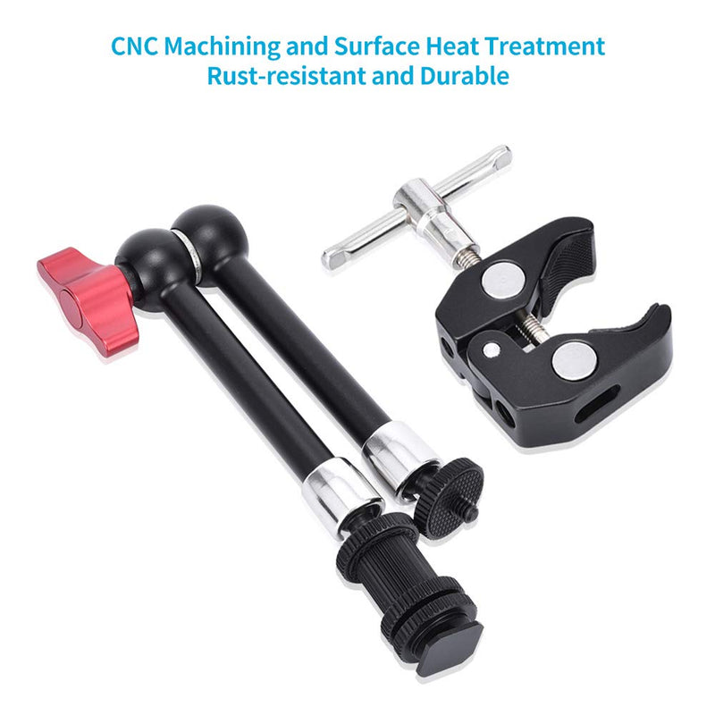 Hemmotop Magic Arm 11 Inch with Super Clamp Articulating Friction Arms for GoPro iPhone LCD Monitor Clamp Holder Mounts Kit Adjustable Black Red