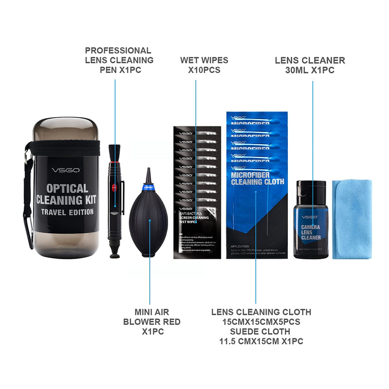 VSGO DKL-15D Professional Cleaning Kit for DSLR Cameras and Sensitive Electronics Bundle with 0.5oz VSGO Photo Lens and LCD Cleaner 3 Color for Option(Black, Blue, Red) (Black) Grey