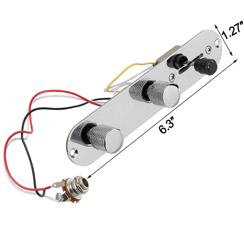 PAGOW Guitar Control Plate, 3 Way Loaded Switch Wiring Harness Knobs with Mounting Screws, Silver Panel Control for Fender Telecaster Guitar
