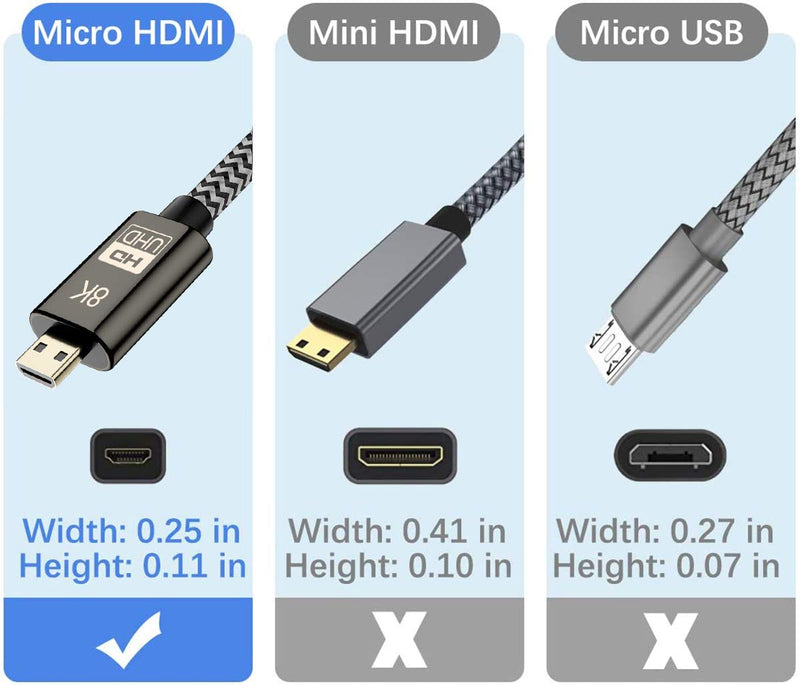 Angusplay Micro HDMI to HDMI Cable Adapter Supports 8K 60Hz for Raspberry Pi 4, GoPro Black Hero 7 6 5 4, Sony Camera A6000 A6300, Nikon B500, Lenovo Yoga 3 Pro 710, Canon EOS M50 5ft 1.5m