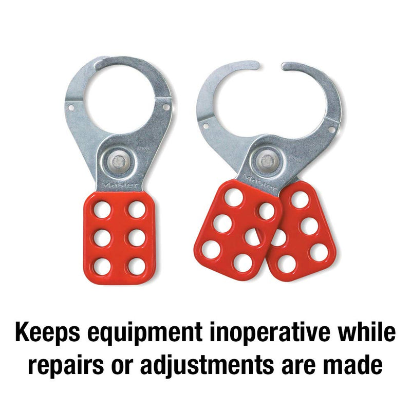 Master Lock 421 Lockout Tagout Hasp with Vinyl-Coated Handle and Extended Jaw, Red 1-1/2" Inside Jaw Diameter