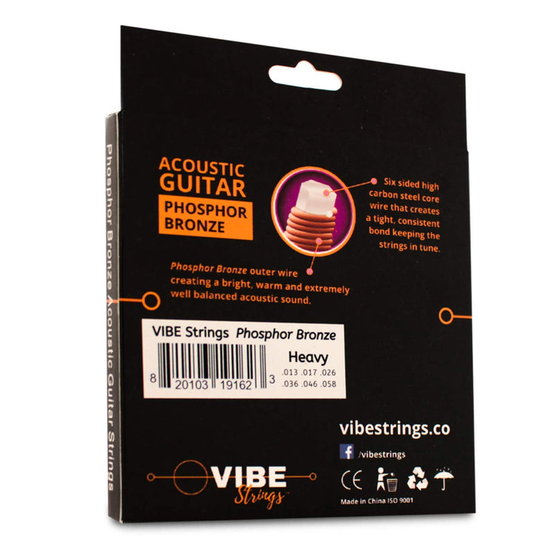 VIBE Strings Phosphor Bronze Acoustic Guitar Strings, Heavy (.013-.058), 1 Set PhosphorBronze - Heavy (013-058) - 1 Set