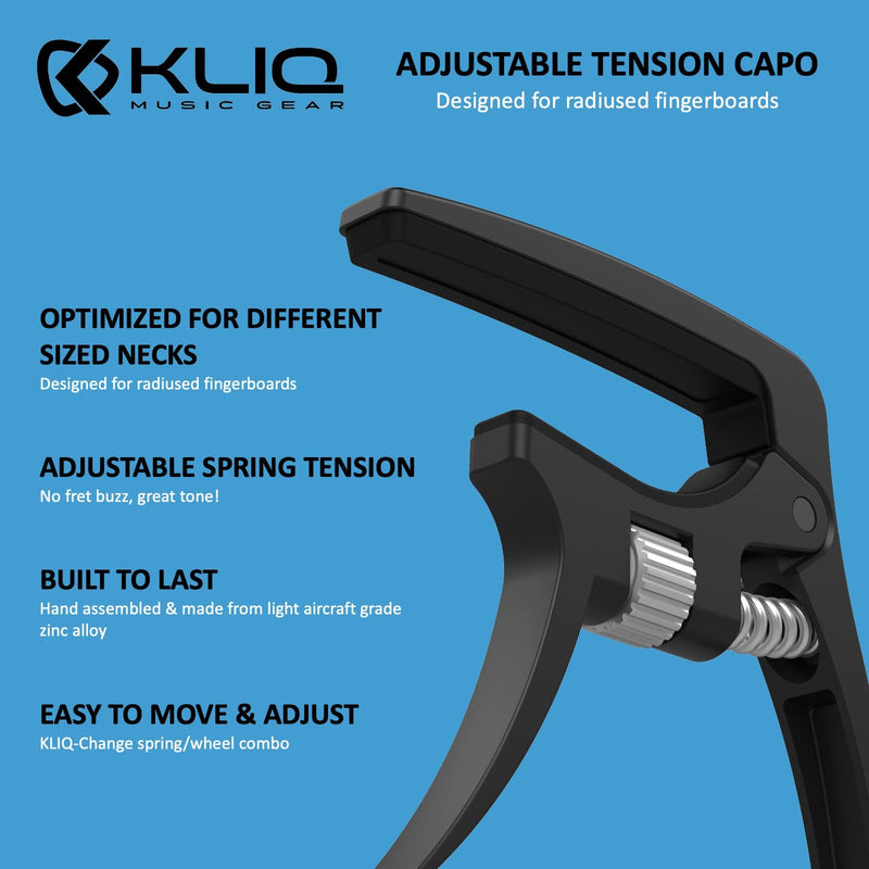 [AUSTRALIA] - KLIQ K-PO Guitar Capo for 6 String Acoustic and Electric Guitars - Spring Loaded Trigger Style (Black Adjustable) Black Adjustable 