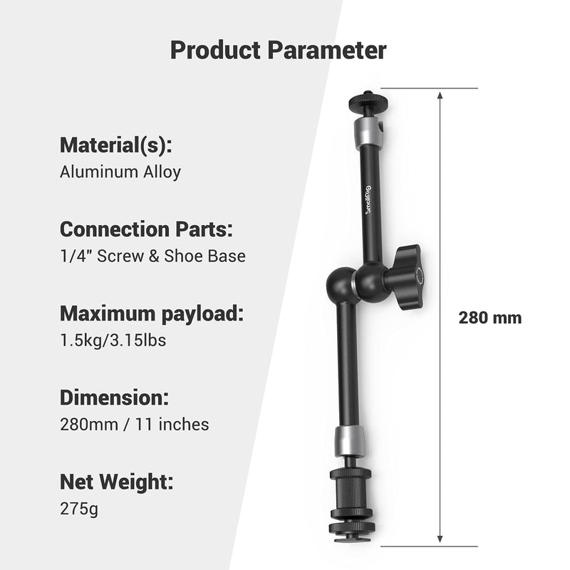 SMALLRIG Articulating Rosette Arm Max 11'' Long with Cold Shoe Mount & Standard 1/4"-20 Threaded Screw Adapter - 1498 11 inches