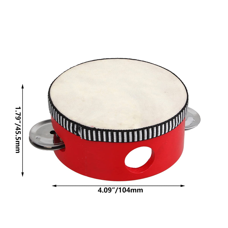 BQLZR 4" Red Musical Tambourine Beat Round Drum Traditional Wooden Natural Skinned Musical Instrument